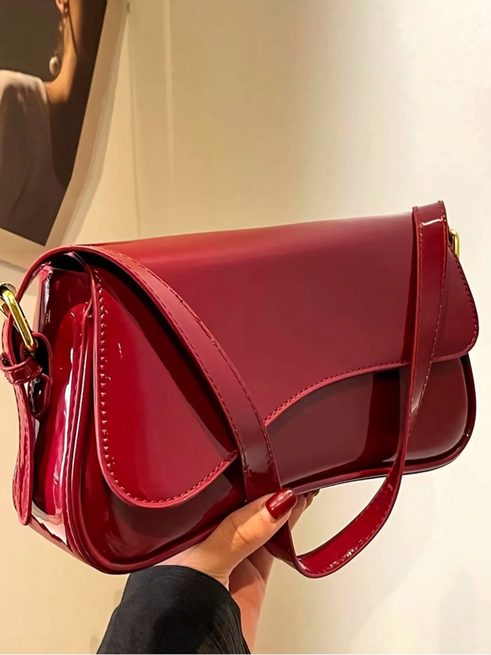 Burgundy Crossbody Bag with Gold Hardware